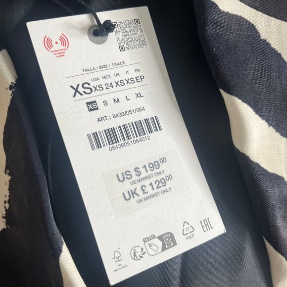 Zara Zebra Print Linen Blend Double-Breasted Blazer XS - Picture 5 of 10